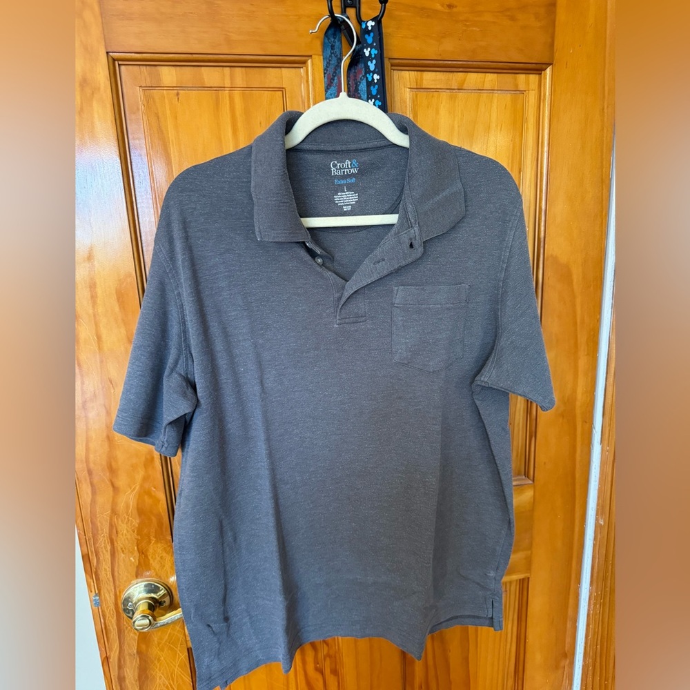 Croft and barrow men's shirt short sleeve L button blue